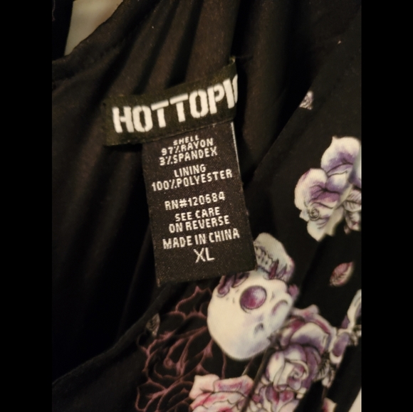 EUC Hot Topic Floral Skull Dress XL cap sleeves pockets goth summer swing skirt - Picture 4 of 4